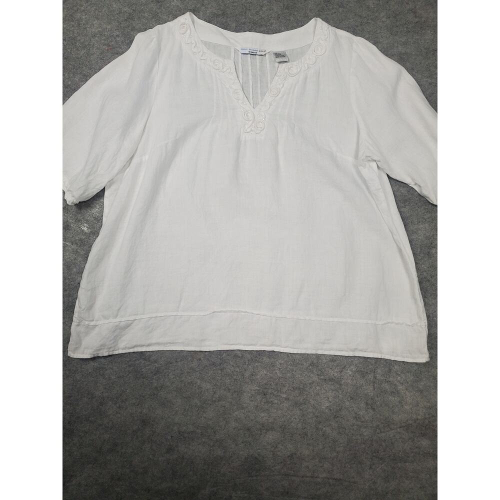 Saint Tropez West Women's 1X White Linen Tunic Blouse Beading